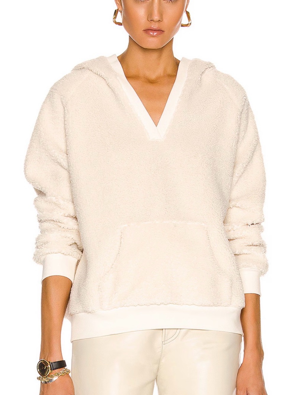 Nili Lotan Marcello Faux Sherpa Fleece Hoodie Pullover Jacket Natural Small S